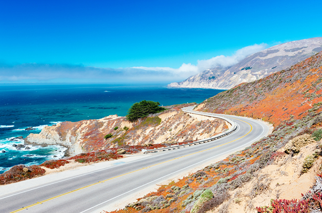 Coastal Road Empty Mountainside Ocean