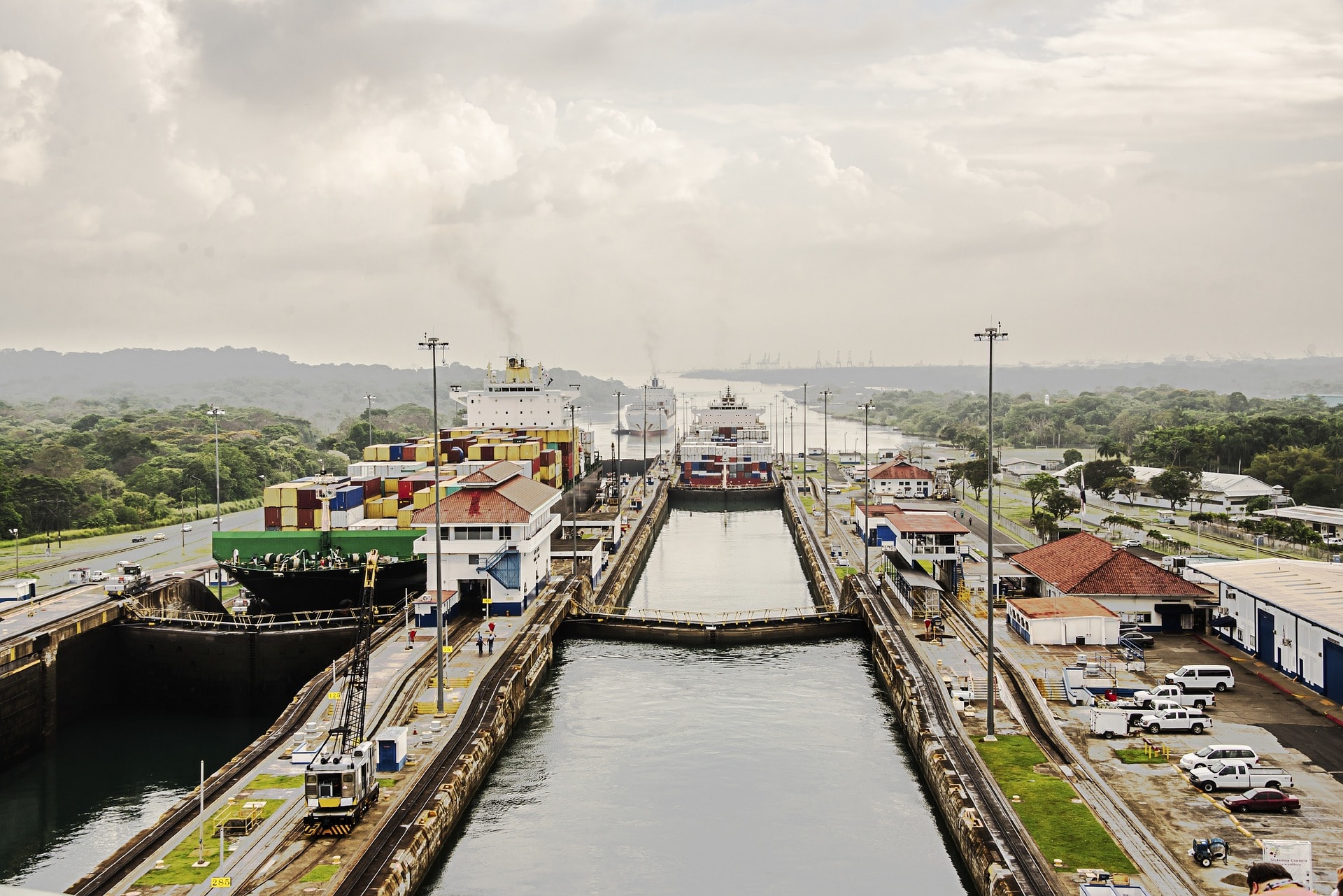 The Panama Canal opening for ships to enter