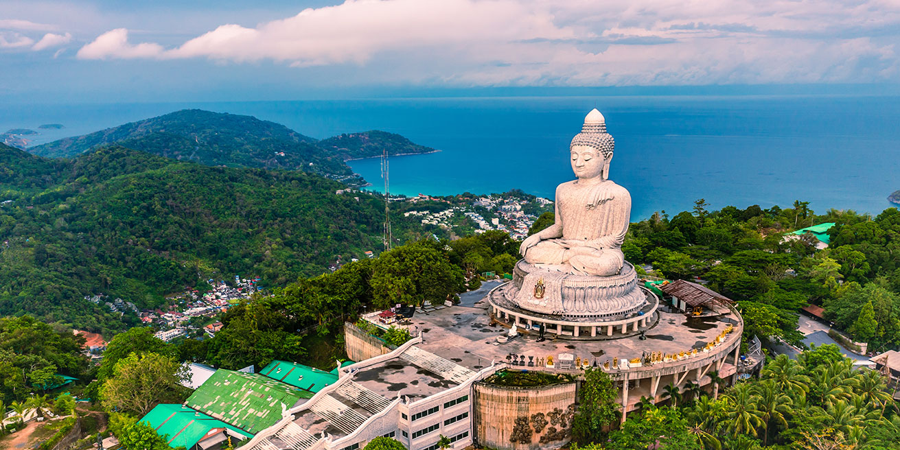 Budda and coastline in Phuket Thailand